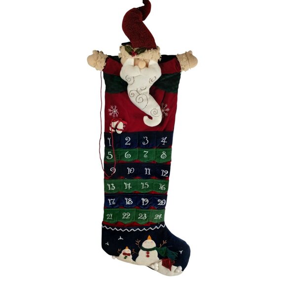 Santa Advent Calendar 28 inch Stocking With Pockets And Snowman Appliqué - Picture 1 of 6